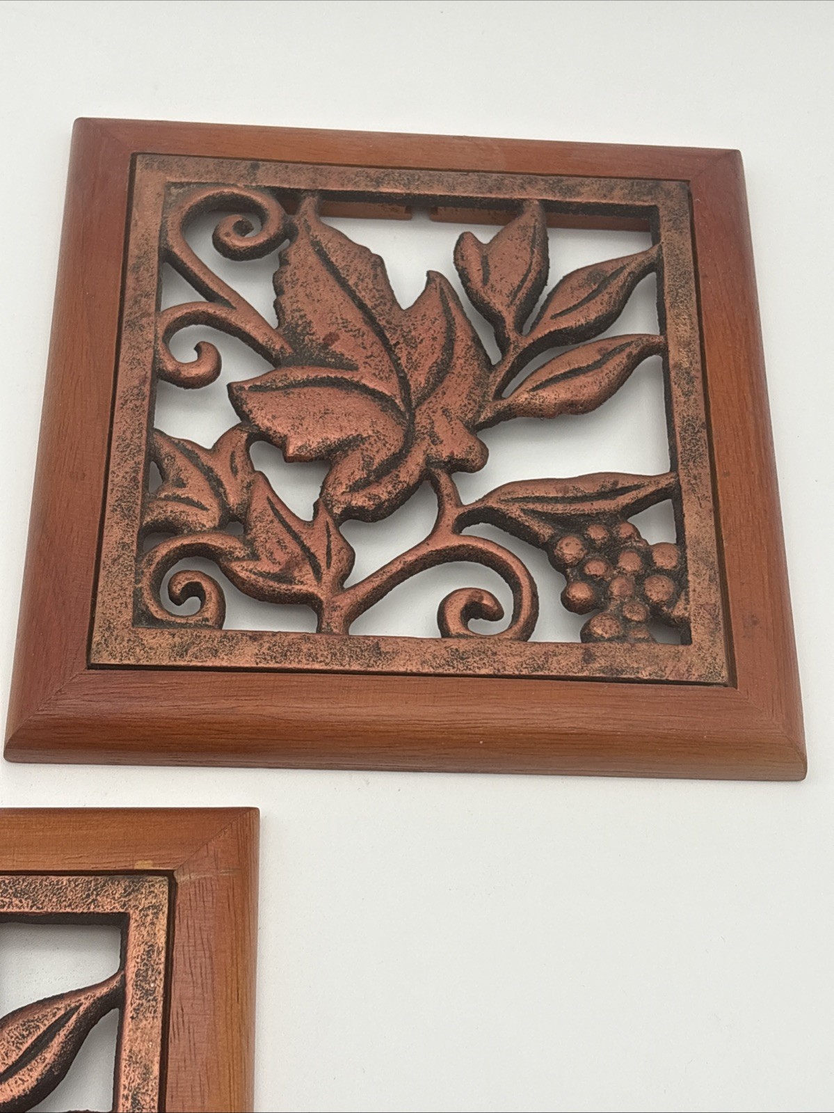 2 Cast Iron Copper Plated MAPLE LEAF Wall Decor/ Trivet 7″x7″
