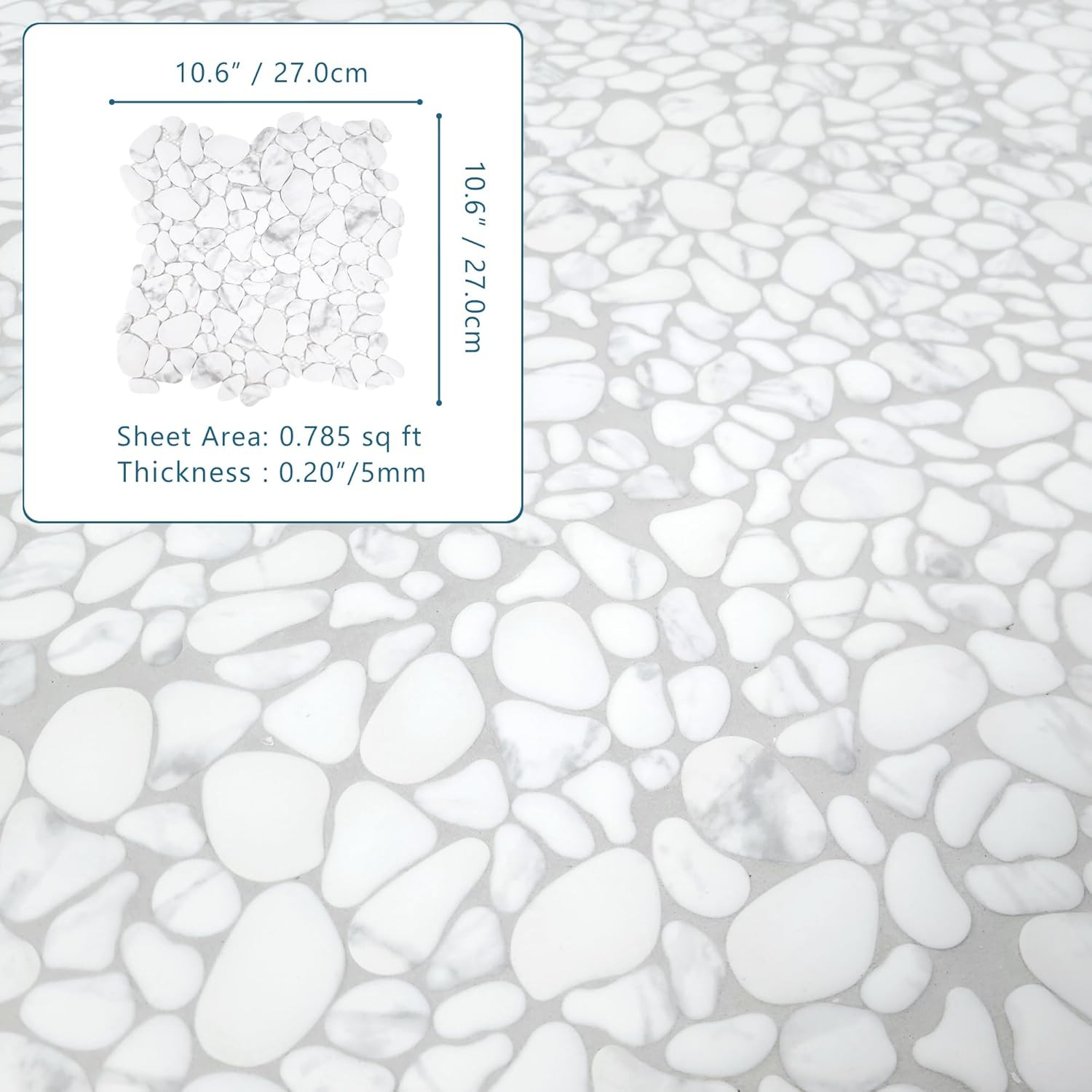 Carrara White Pebble Tile for Shower & Backsplash – 10 Sheets, 7.9 Sq. Ft.