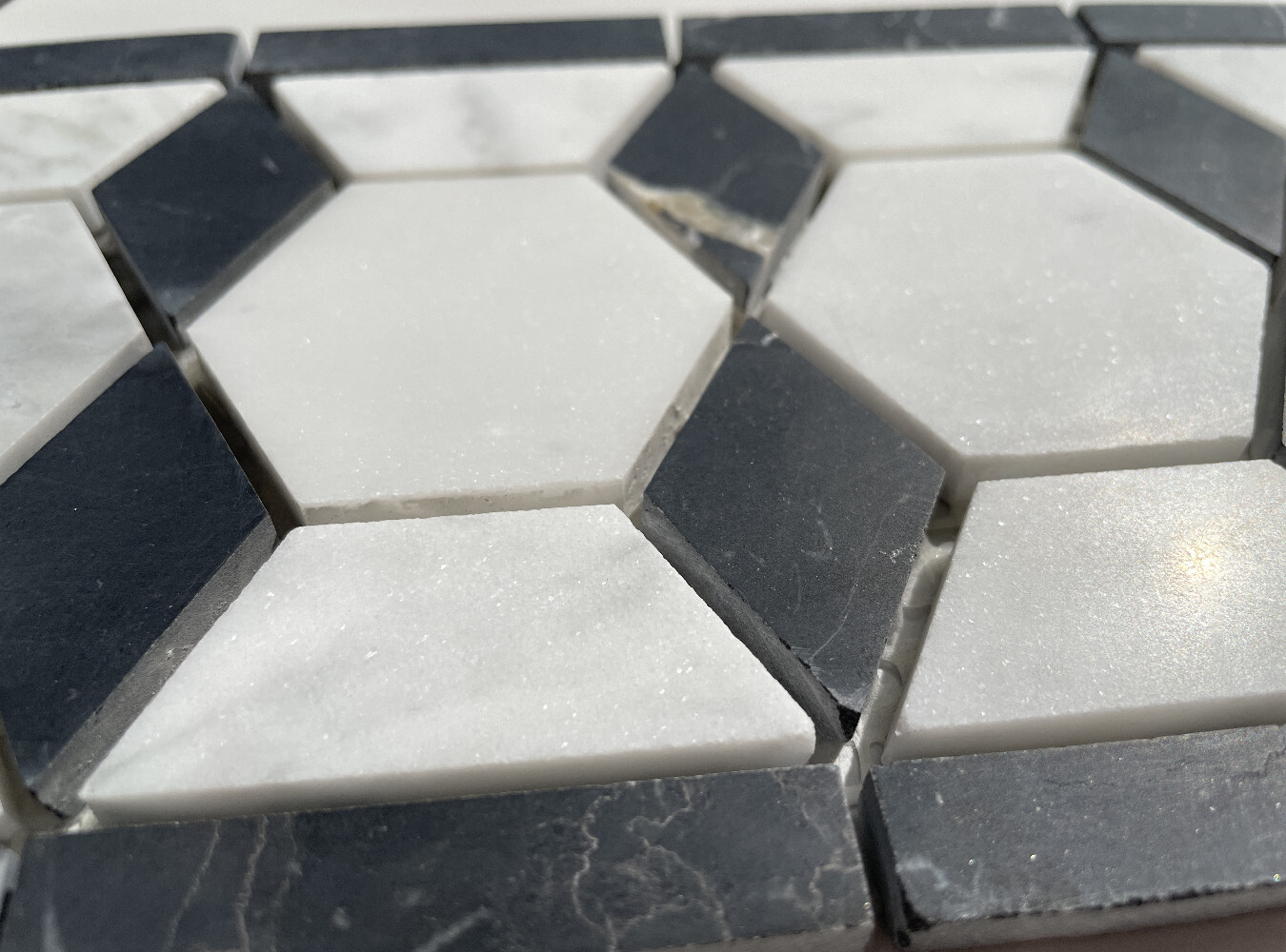 C32B4XH Carrara White Marble Hexagon Mosaic Border Listello Tile Honed 2″