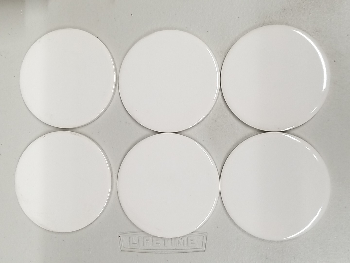 H & R JOHNSON White Round Tiles Lot 6pc 3 3/8″ High Gloss Stoke On Trent England