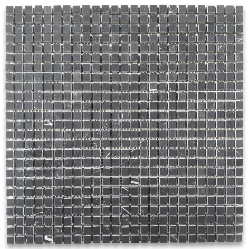 N21XH Nero Marquina Black Marble 3/8×3/8 Square Mosaic Tile Honed