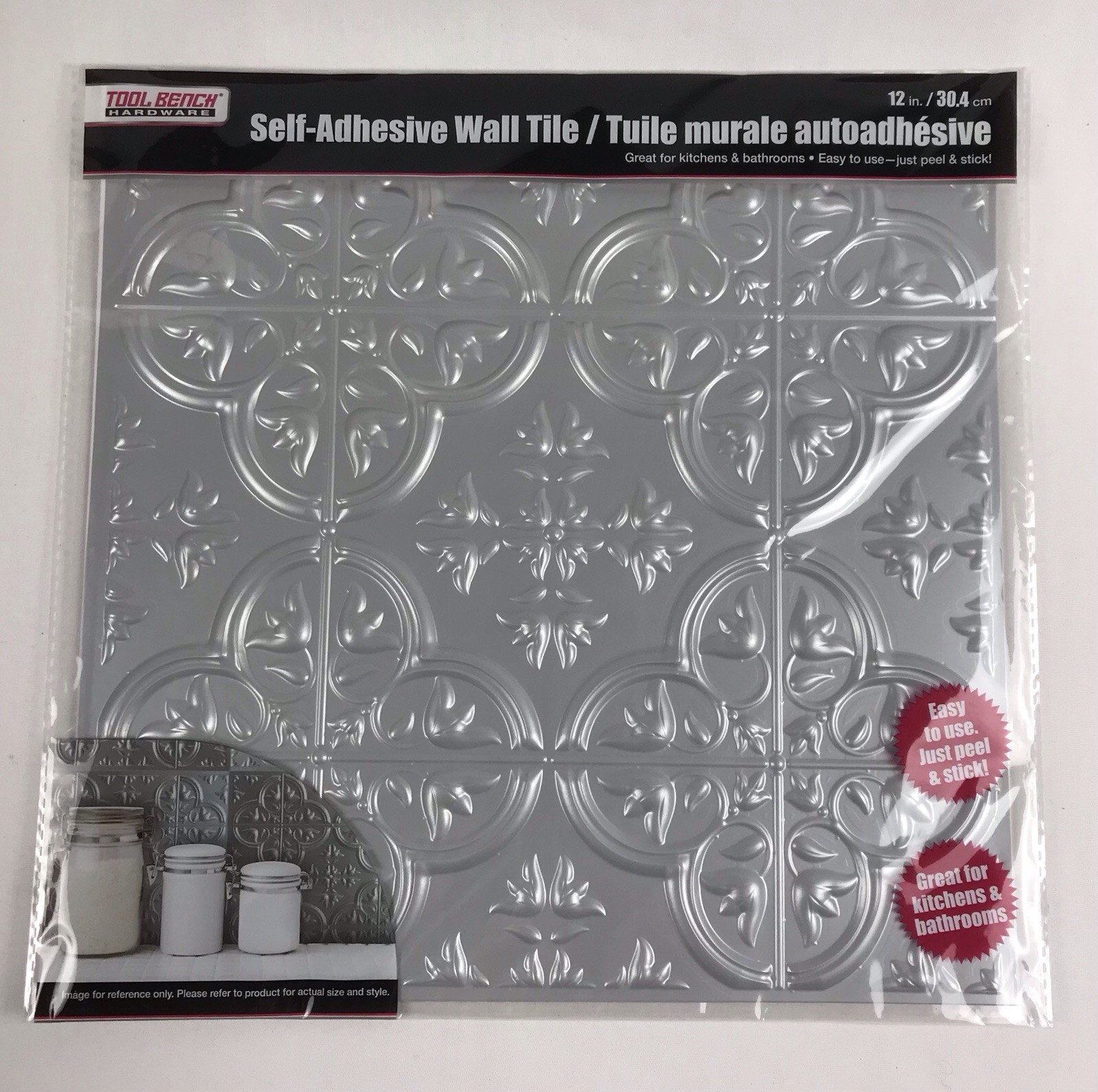 Lot of 3 TOOL BENCH HARDWARE 12”x 12” Self-Adhesive Gray Faux Tin Wall Tiles