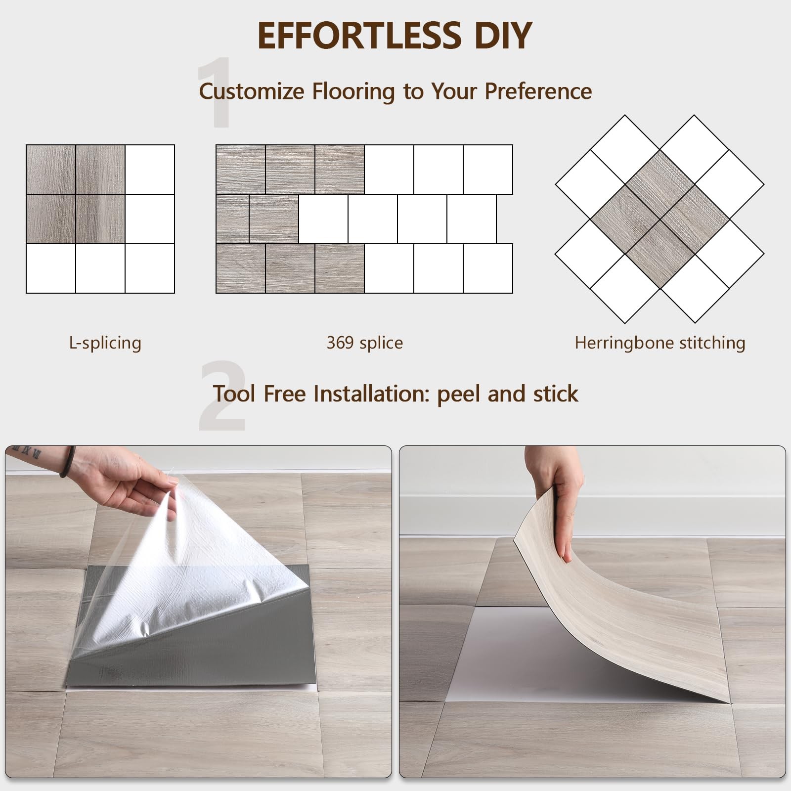Peel and Stick Floor Tile, 20-Pack 12 x 12 inch Vinyl Flooring, Real Wood Loo…