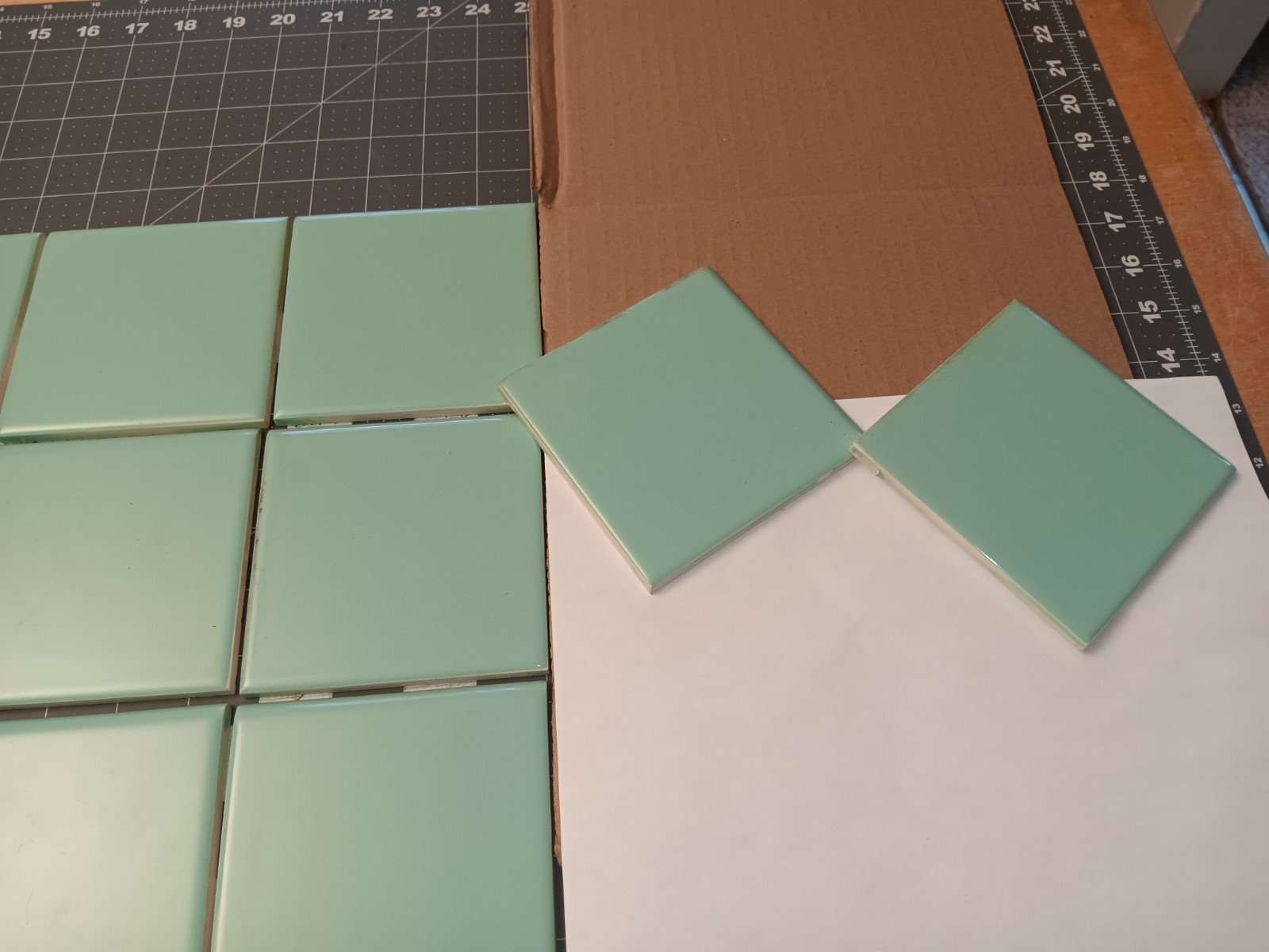 AQUAMARINE 12 pieces DK Vintage Tile Japan New Old Stock 4.25 square BULLNOSE