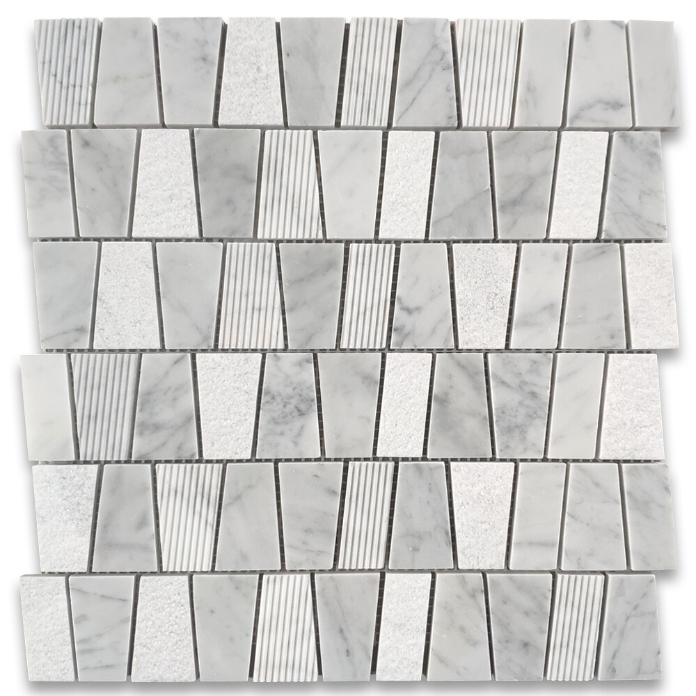 C2AXM Carrara White Marble Trapezoid Tile Multi Finished Honed Bushed Gooved