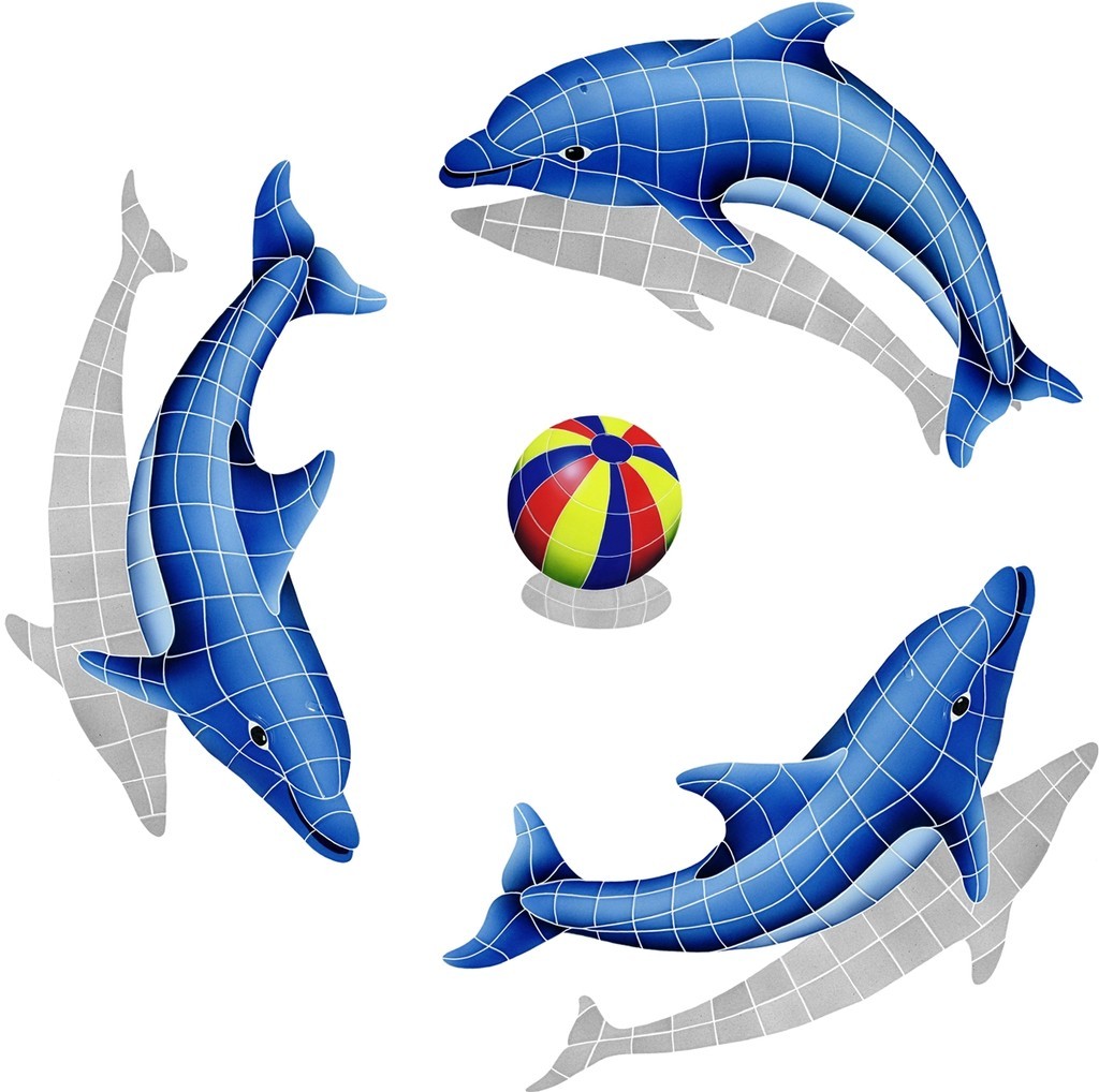 Mosaic Shadow Dolphins and Beach Balls for Swimming Pool or Wall – many choices