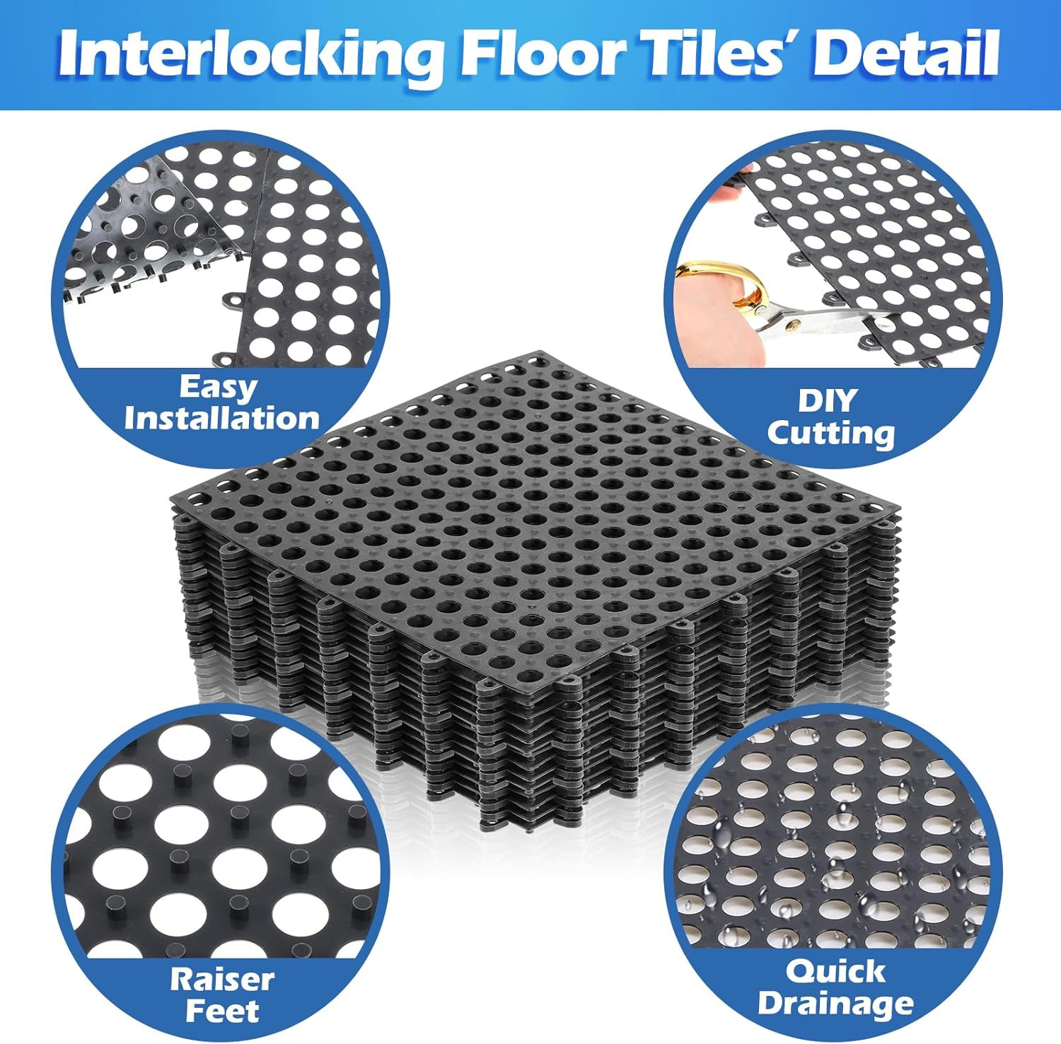 50 Pcs Interlocking Non-Slip Drainage Tiles for Bathroom, Patio & Pool Deck