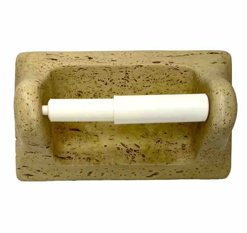 Travertine Stone Textured Toilet Paper Holder Bone Tan Brown