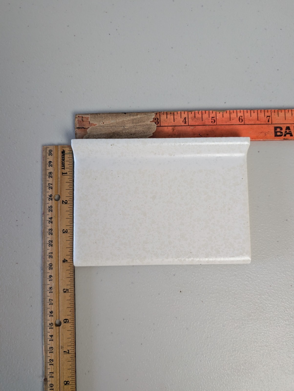 Ceramic Tile Cove Base Speckled Gloss White Monarch 6×4.25 Reclaimed