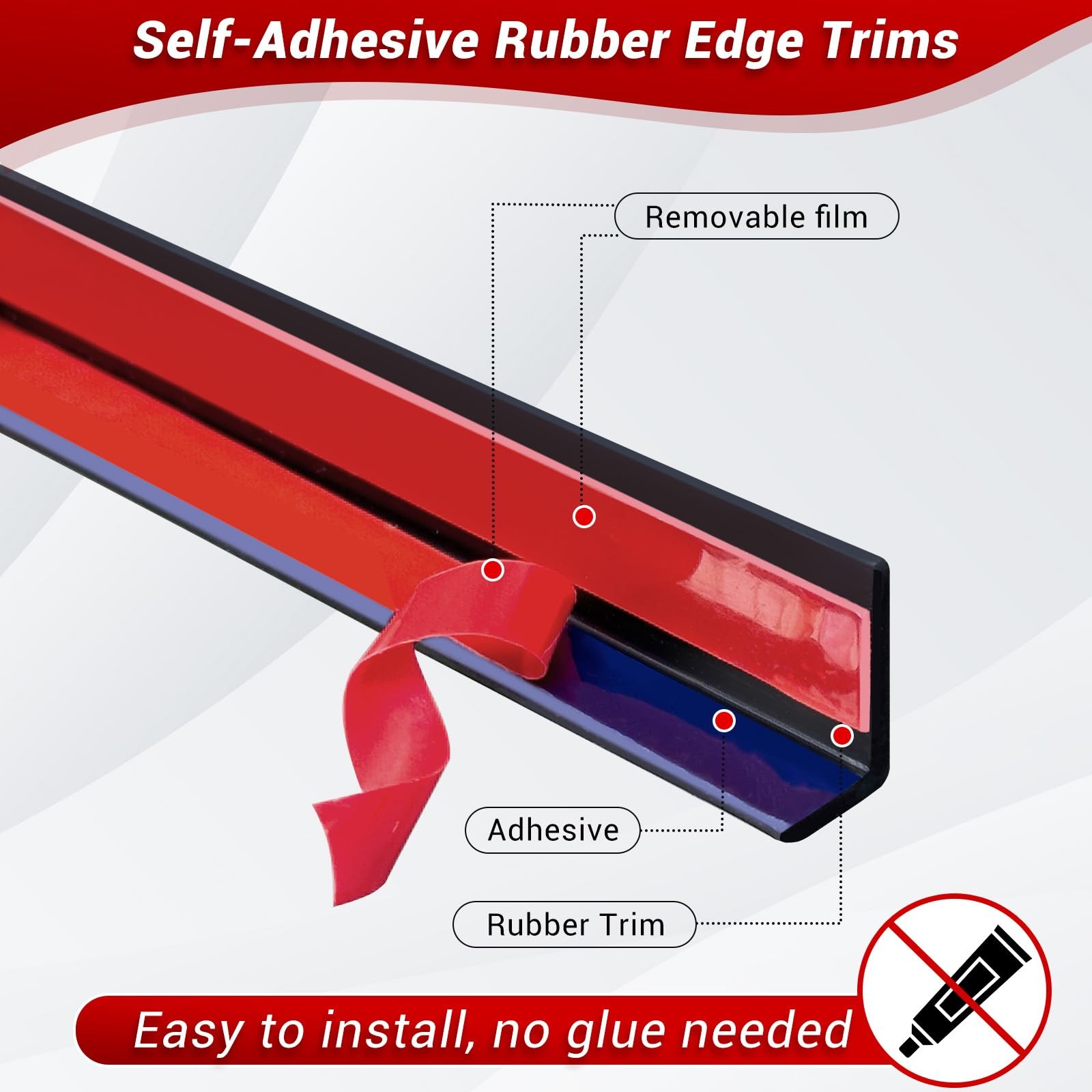 Rubber Edge Trim L-Shaped 90 Degree Peel & Stick Black 20Ft EPDM Material