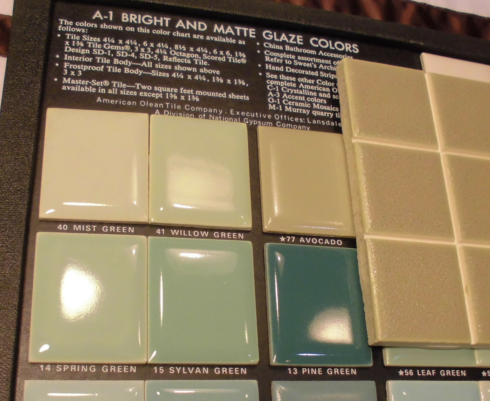 1 pc. Ceramic Tile *Avocado-Green* 9th Scored Crystalline: American Olean 4-1/4″
