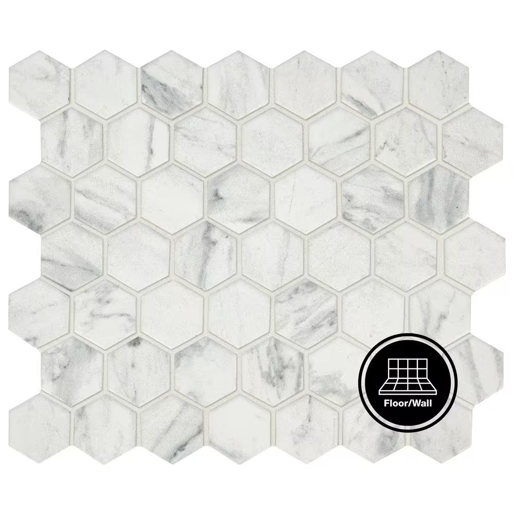 Carrara 10 In. X 12 In. X 6.35 Mm Ceramic Hexagon Mosaic Floor and Wall Tile (0.