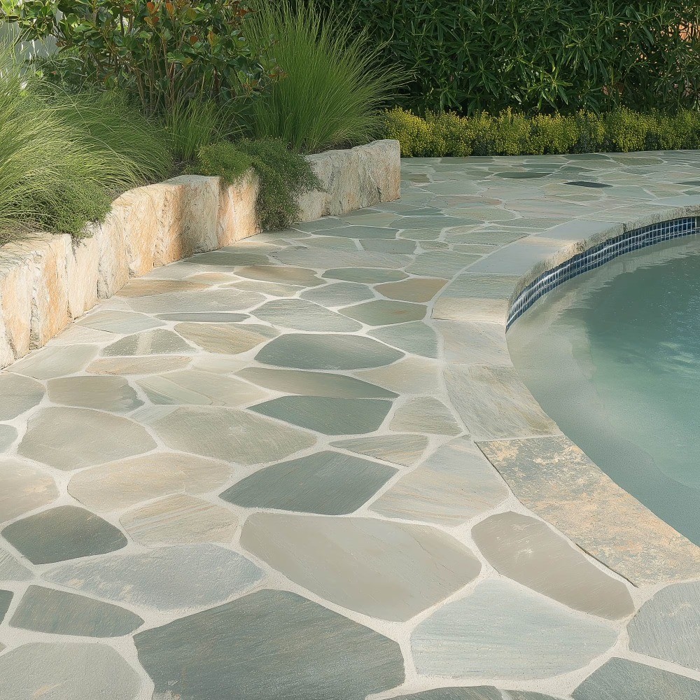White 18 in. x 24 in. Multi-coloured Meshed Flagstone Paver Tile