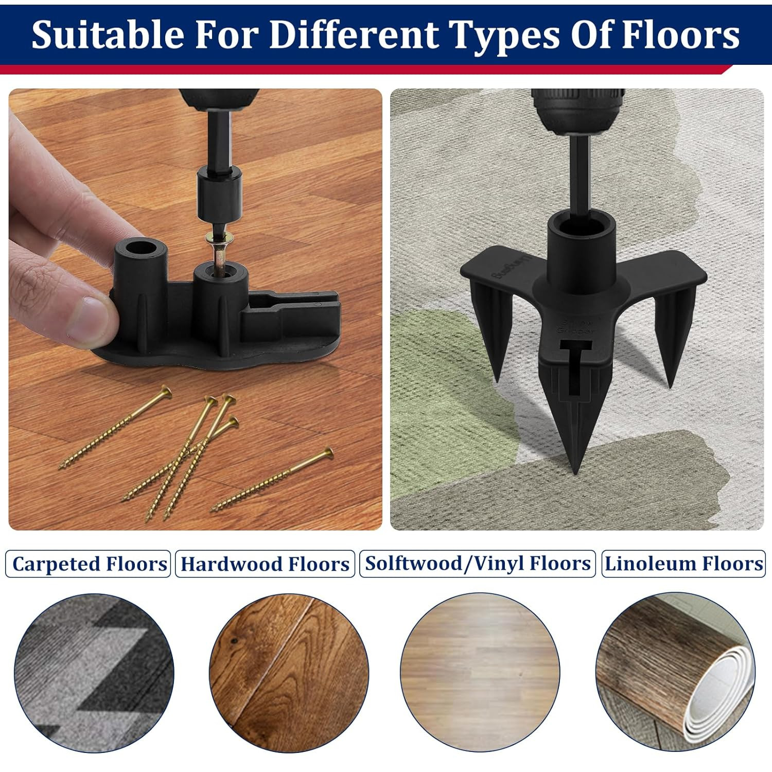 Squeaky Floor Repair Kit with 50 Screws and 5 Tools, Floor Fix Screws Kit for Mo