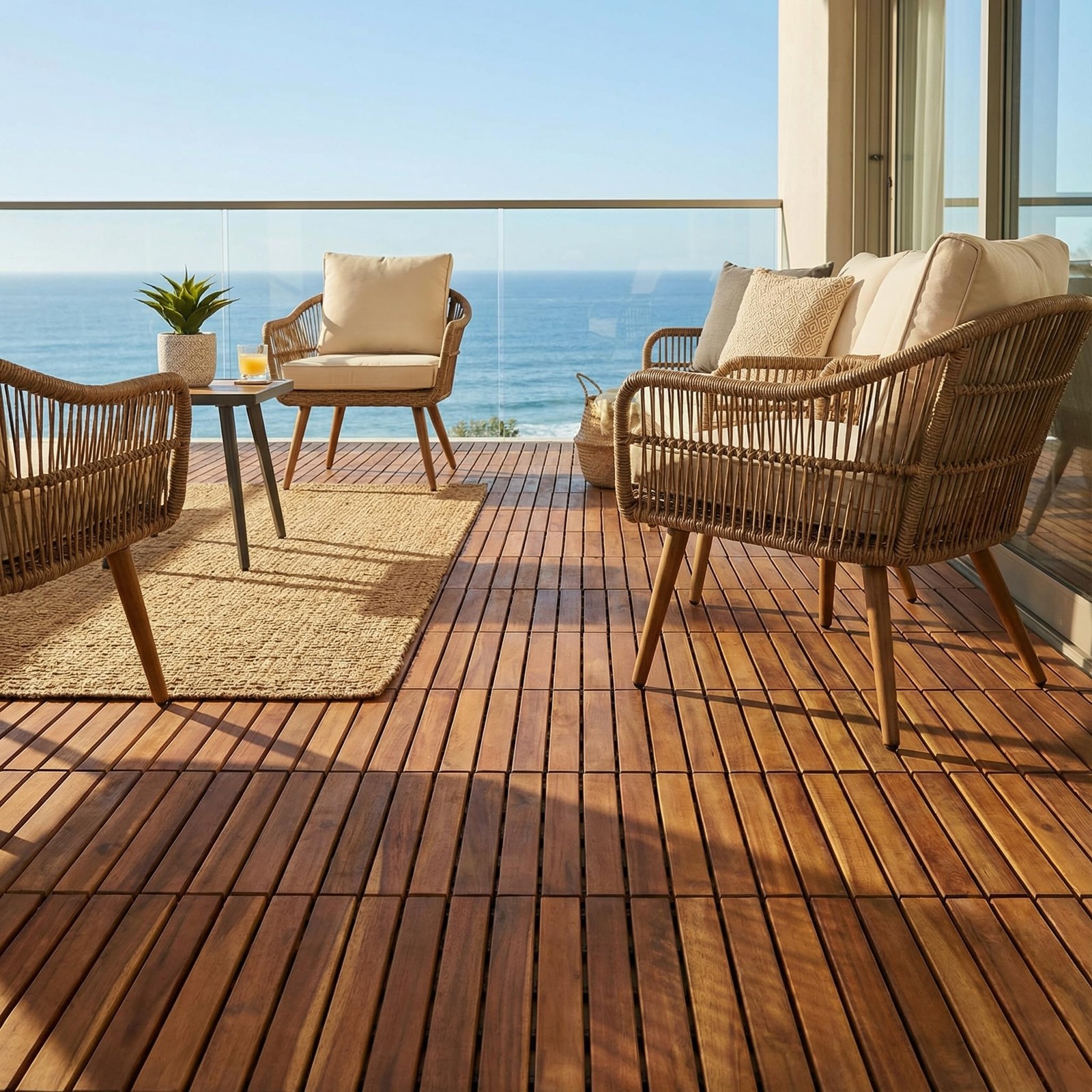 EZ-Floor Interlocking Flooring Tiles in Solid Teak Wood Oiled Finish (Set of …