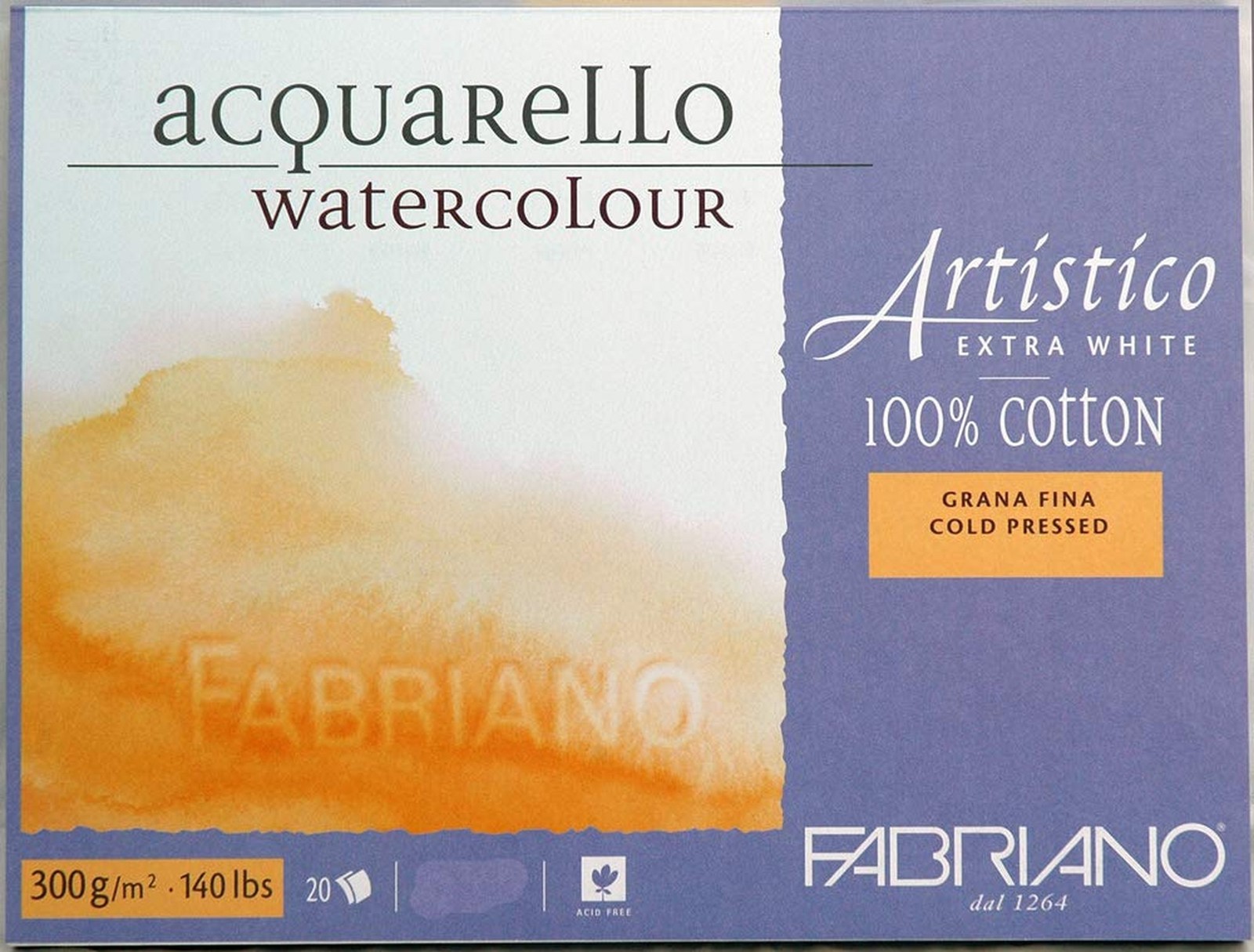 Fabriano Artistico 140 lb. Cold Press 20 Sheet Block 9×12″ – Extra White