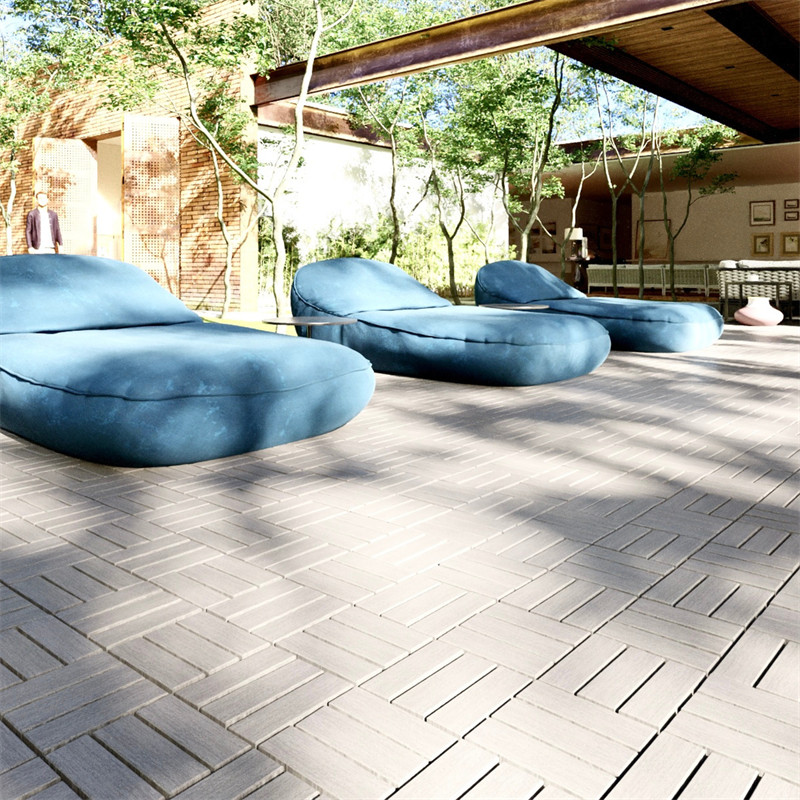 12″x12” Interlocking Deck Tiles Checker Pattern Acacia Wood Outdoor Flooring