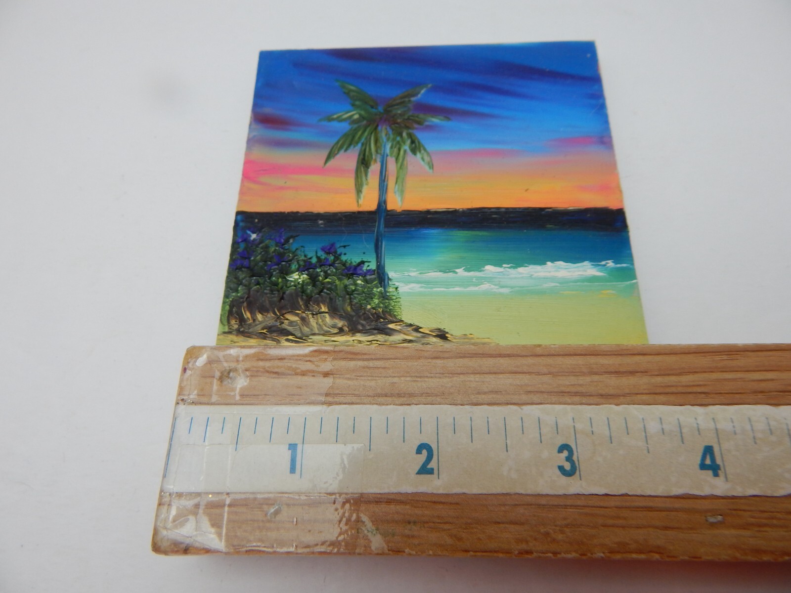 Painted Clay Tile Beach Water Palm Tree Sunset 4 In X 4 In Bathroom Kitchen w278