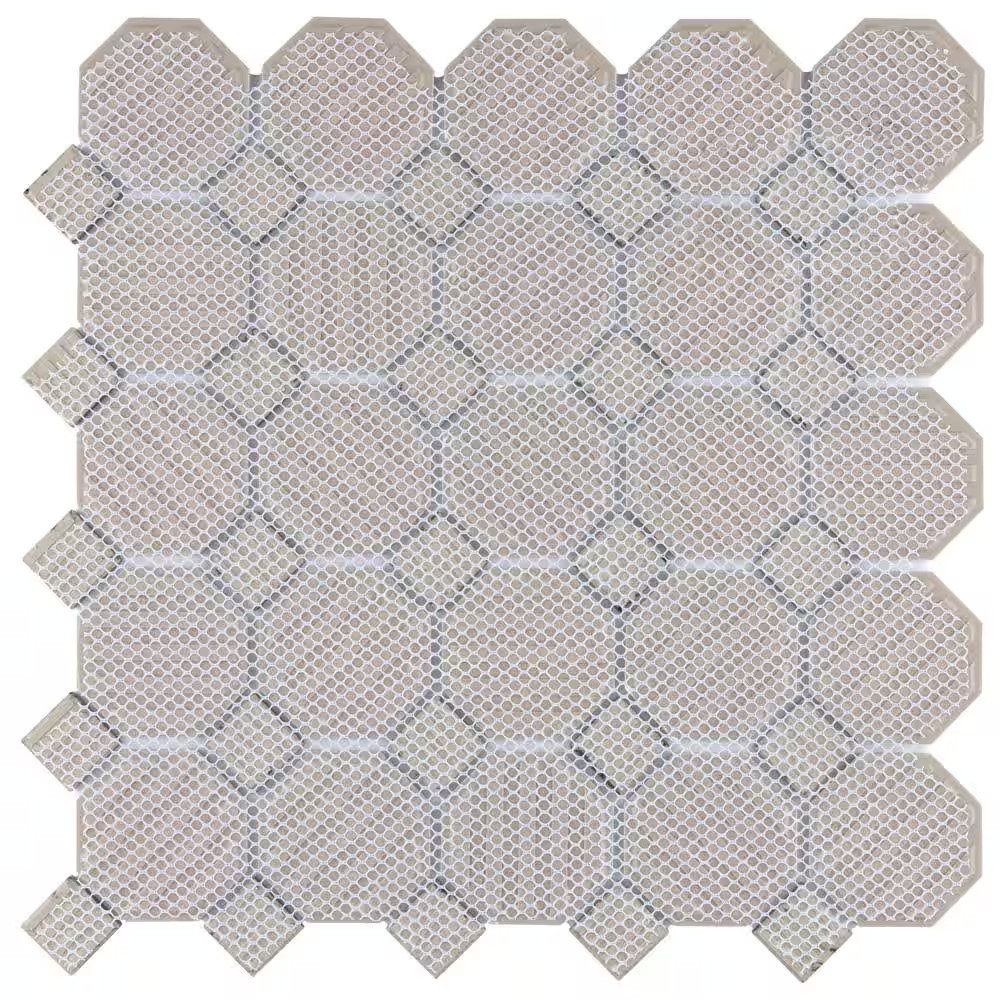 Metro Octagon Matte White with Black Dot 11-1/2 In. X 11-1/2 In. Porcelain Mosai