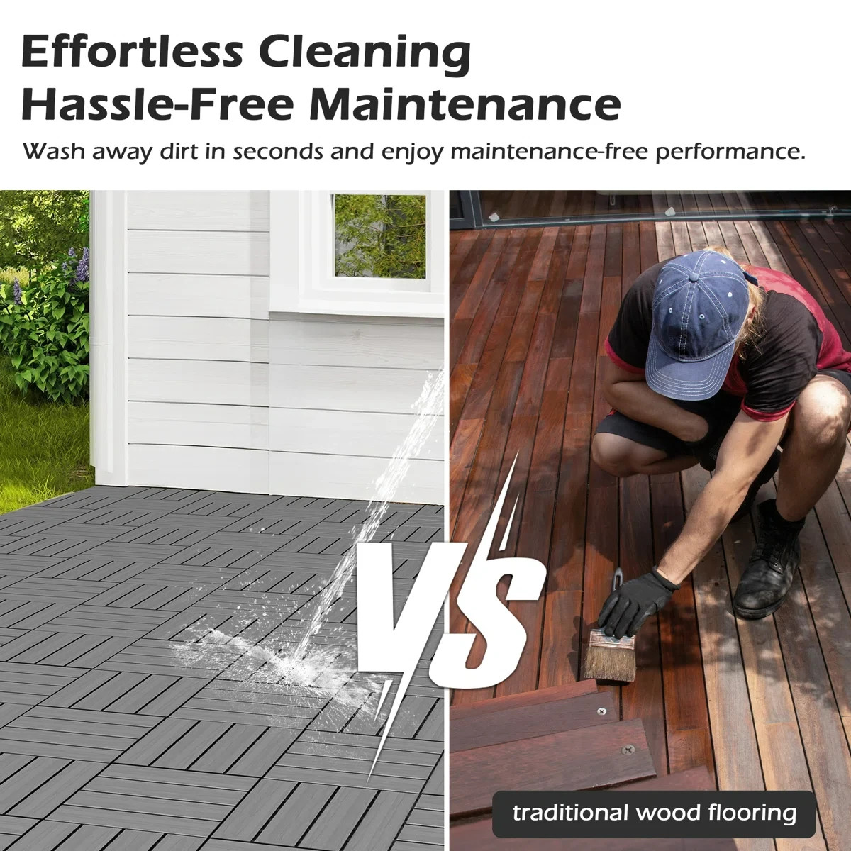 44Pcs HDPE Interlocking Deck,Waterproof Snap-Together w/Drainage Design,Grey