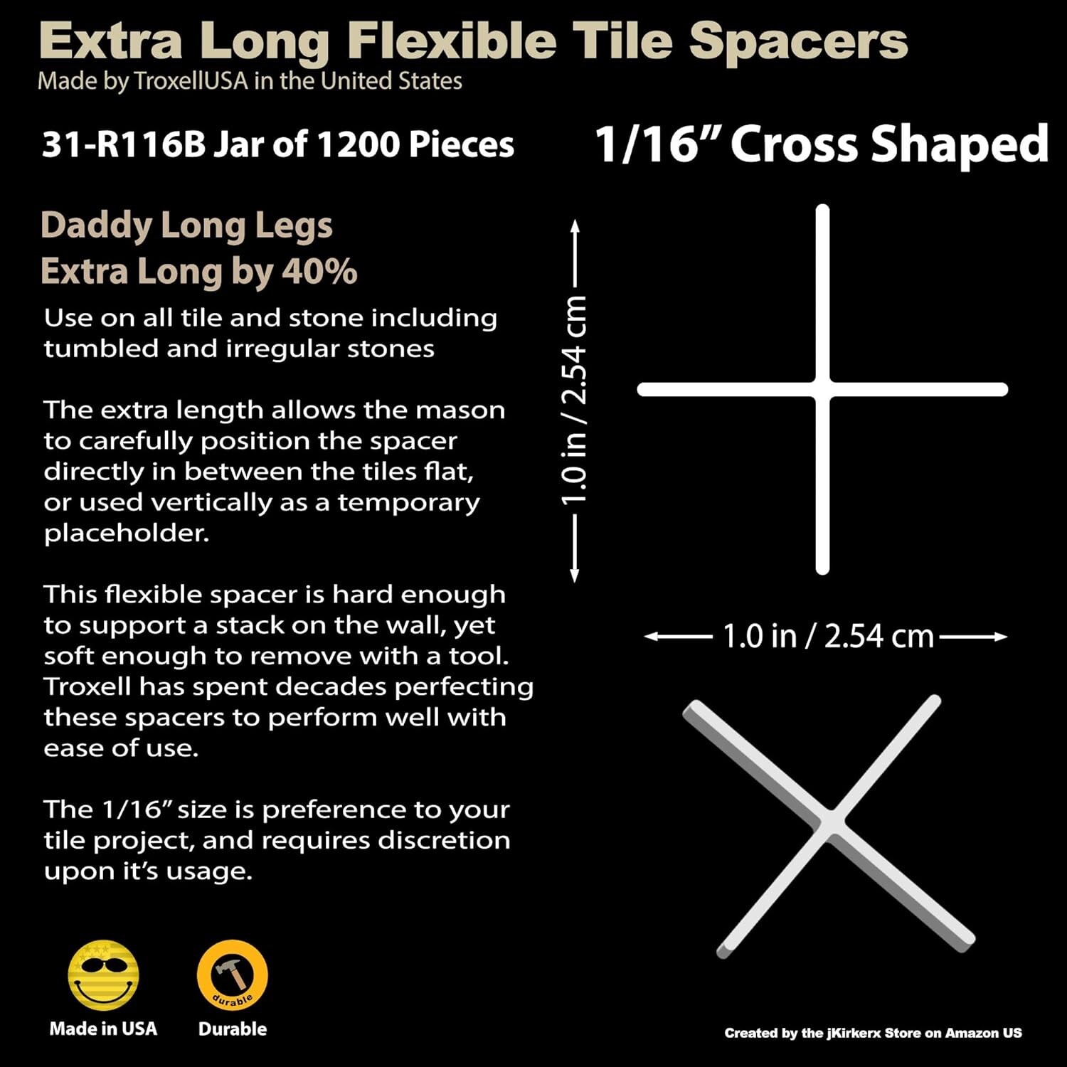Troxell Long Leg Tile Spacers – 1/16″ – 1200/ Jar
