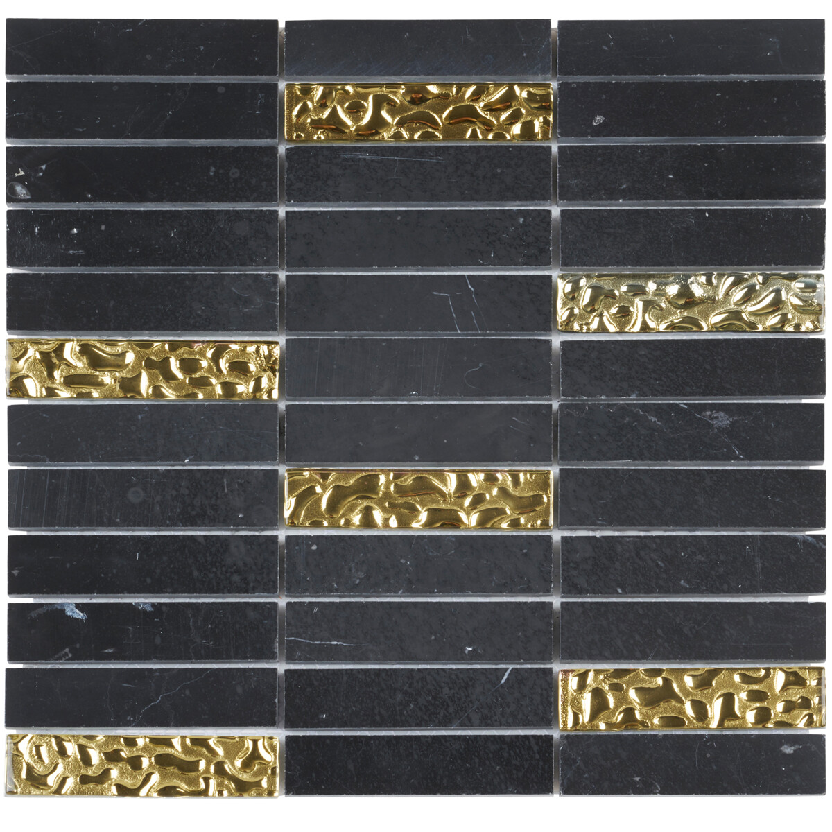 Black Marquina Marble Stone Gold Glass Mosaic Tile Stacked Kitchen Backsplash