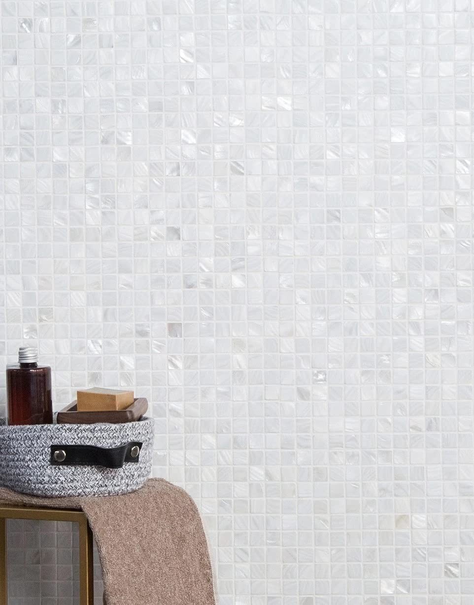 White Square Shell Mosaic Tile Mother of Pearl Kitchen Backsplash Shower Wall