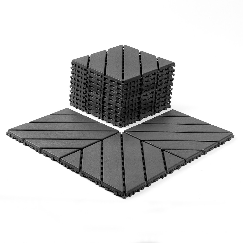 44 Pack Dark Gray Interlocking Decking Tiles 12×12 Inch PP All Weather