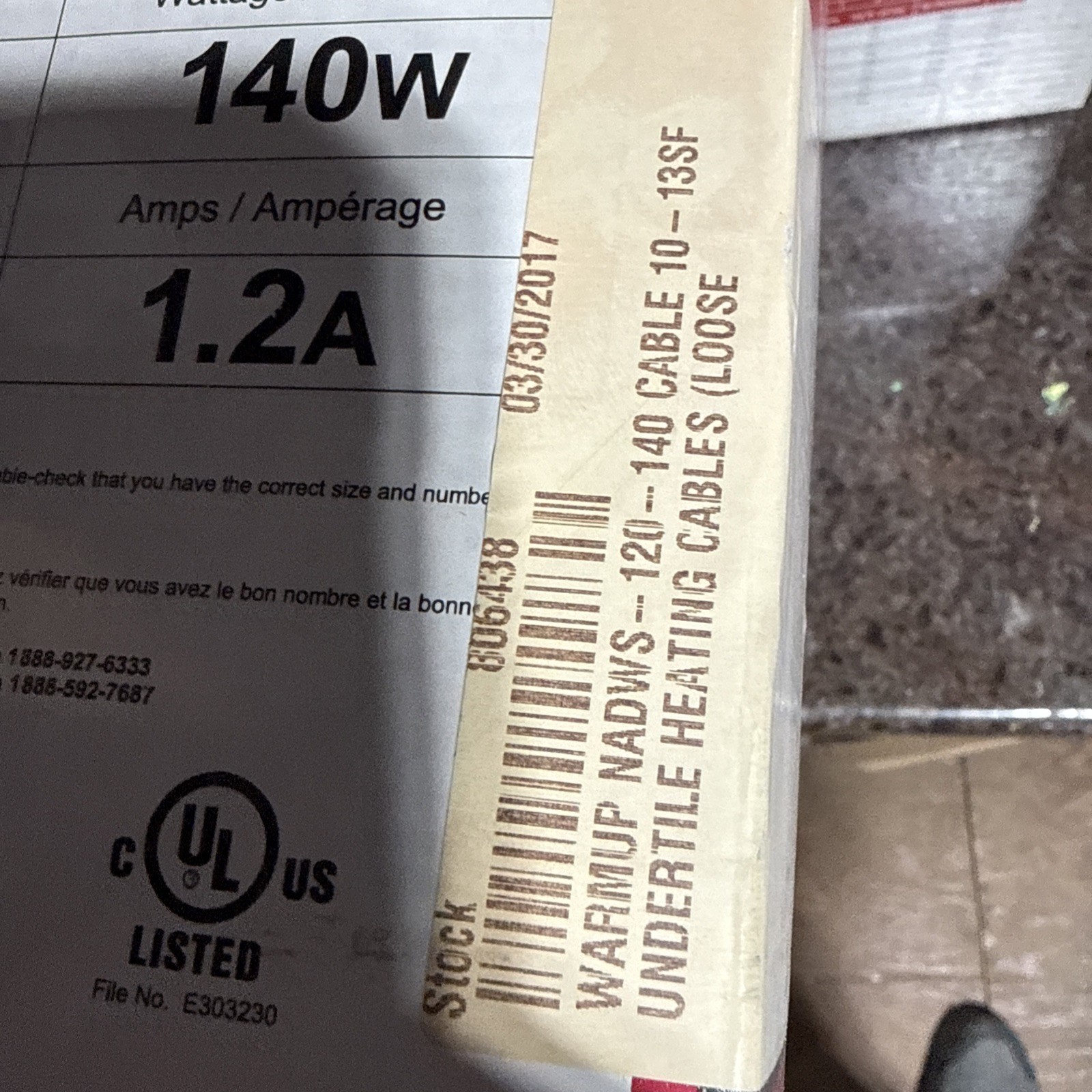 Warmup Underfloor Heating Cables Made-120-840 10-13 Square Feet