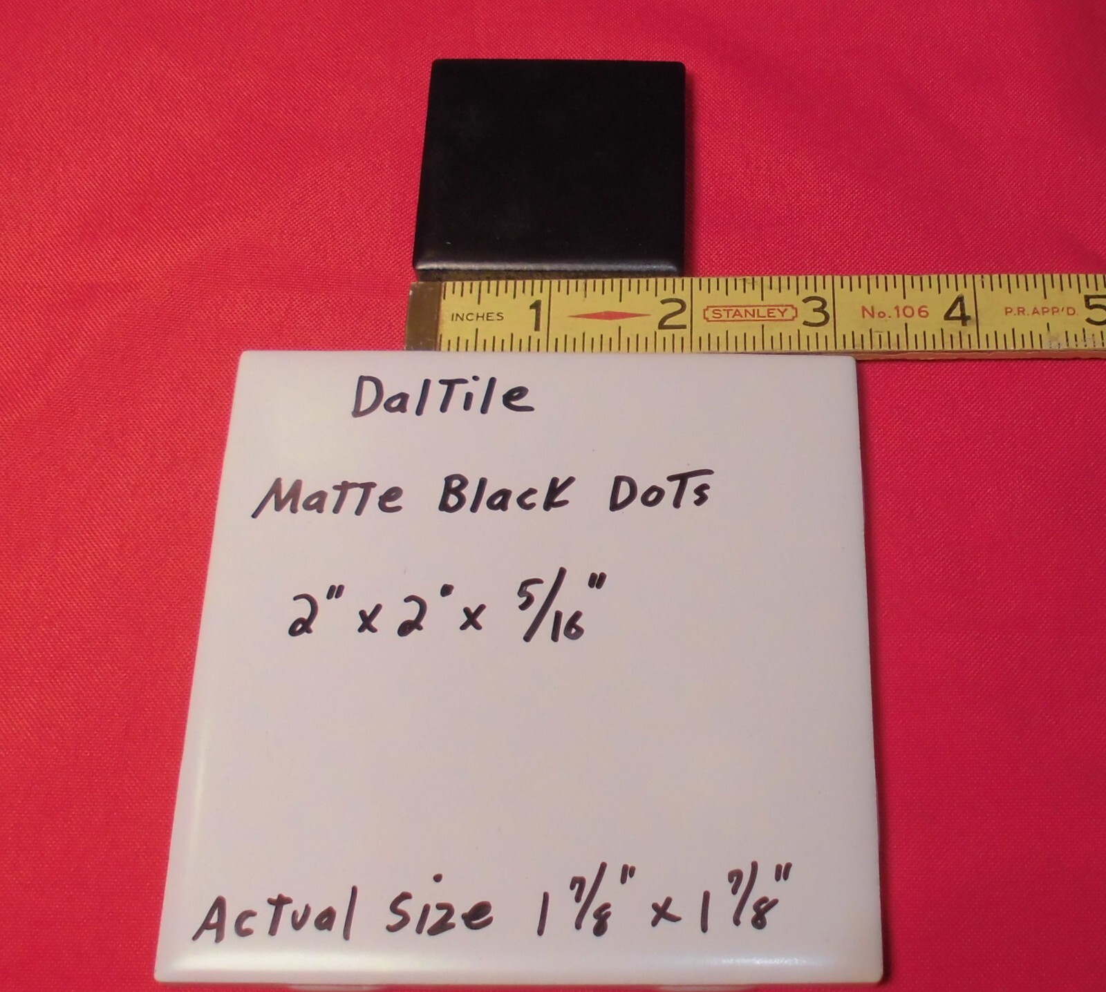 1 pc. *Matte Black* 2″ Dot – Insert Ceramic Tile, by Datile Co. 1-7/8″ SQ. NEW