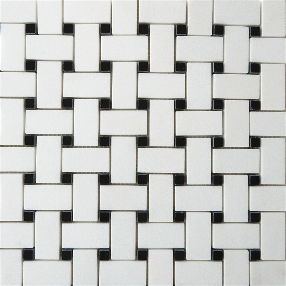 T651XH Thassos White Marble Basketweave Mosaic Vintage Bath Tile Honed 1×2″