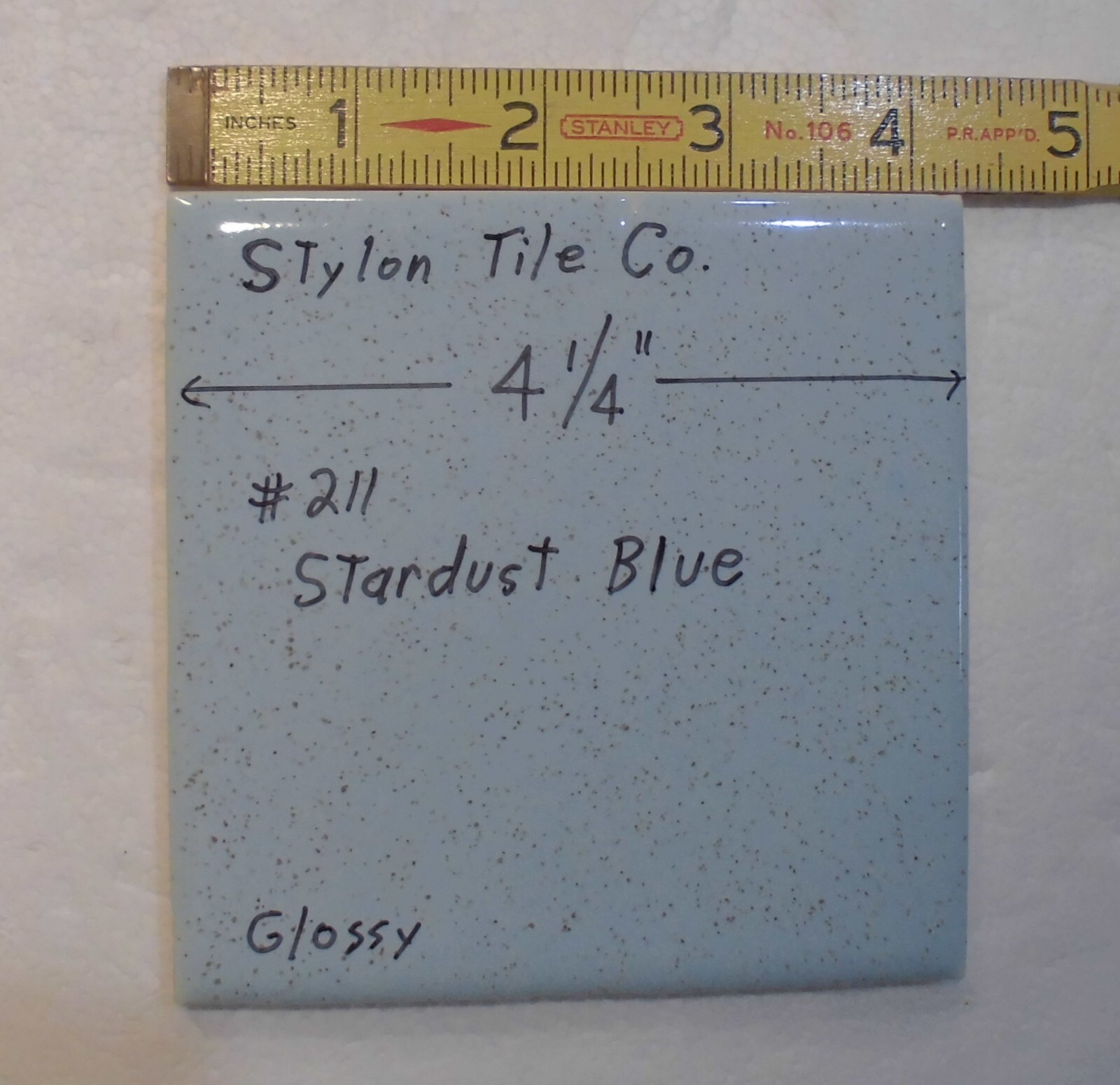 1 pc. Stardust Blue: 4-1/4″ Glossy Speckled Ceramic Tile by Stylon, Clean, Used