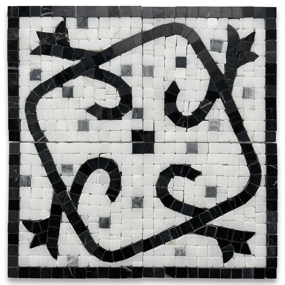 B0068CPT Marble Mosaic Border Accent Tile Garden Nero 4.7×4.7 Polished Tumbled