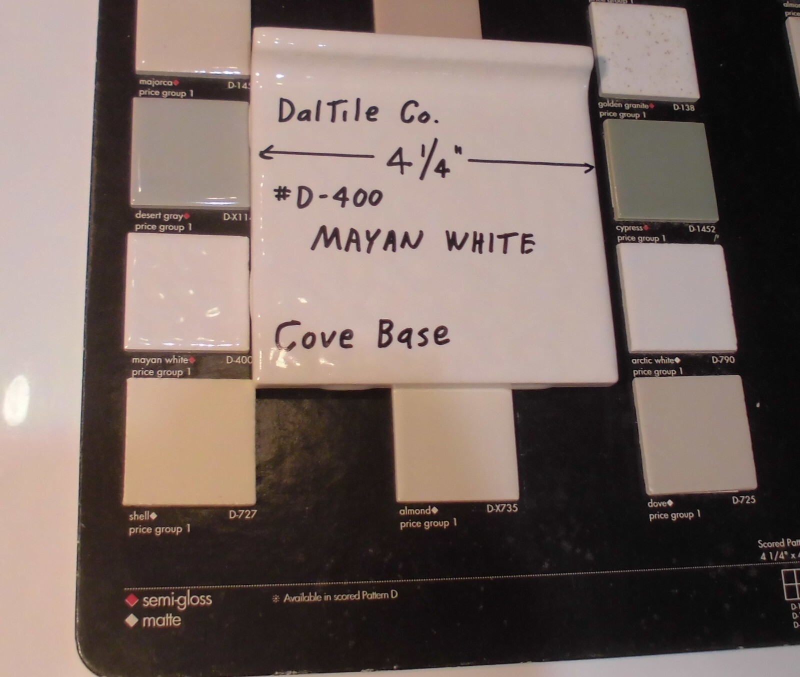 1 pc. Mayan White: Cove Base Ceramic Tile: Daltile 4-1/4″ Big Bumps, Dimple NEW