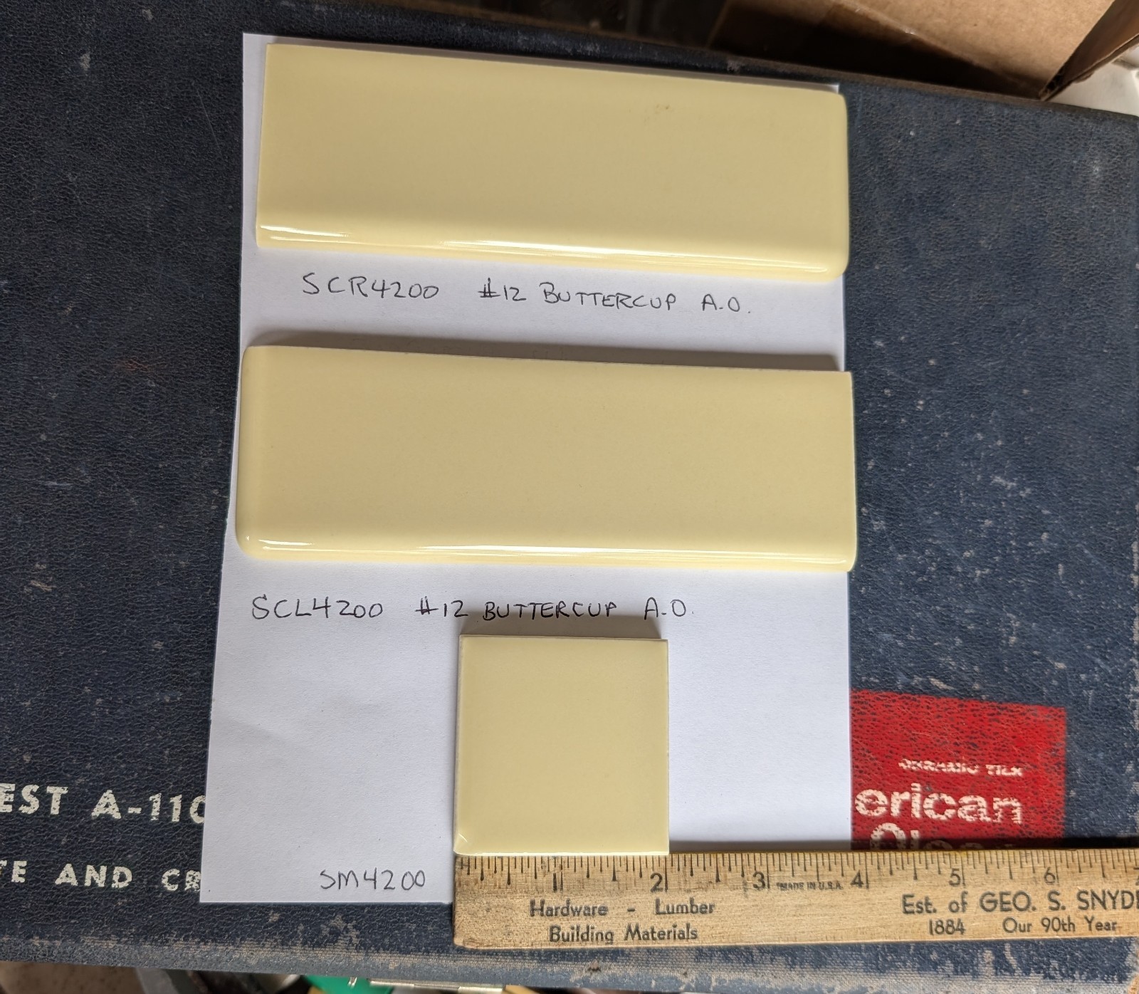 3 pc American Olean Bullnose 2×6 #12 Buttercup Yellow Corners L&R S4269 S4200
