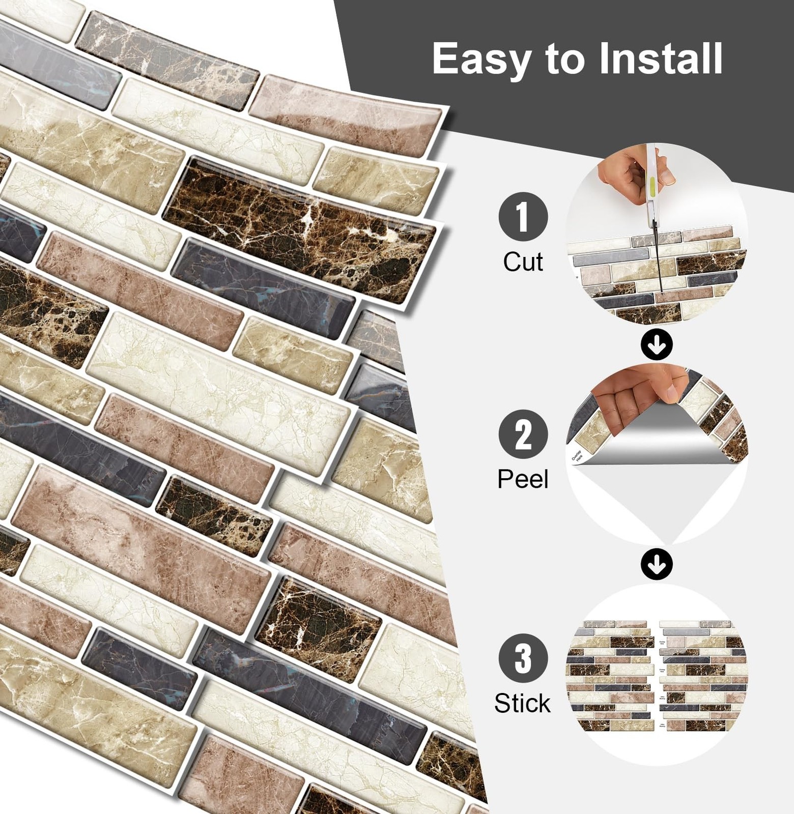 10 Sheets Peel and Stick Backsplash, Peel and Stick Tiles, Marble Look Wall T…