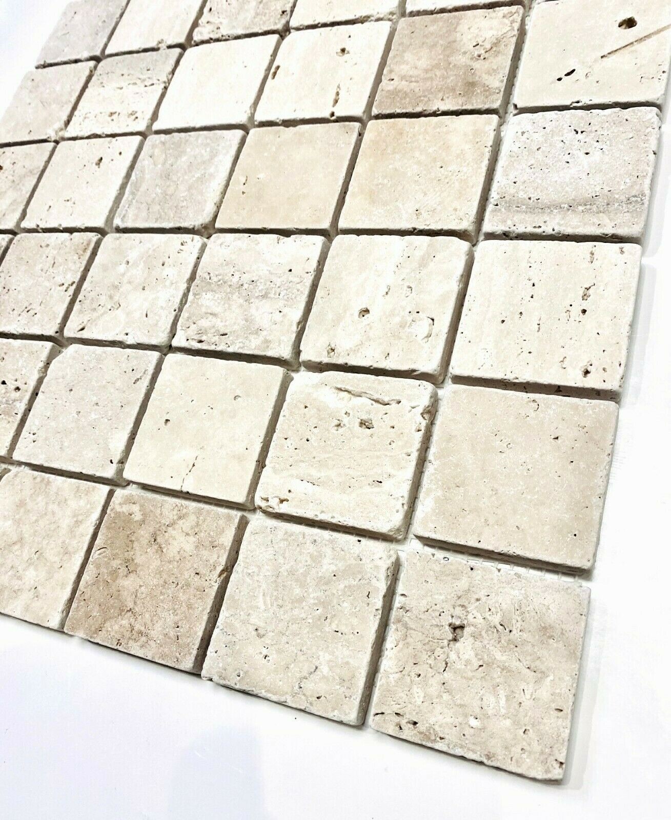 2×2 Tuscan Ivory Mix Tumbled Aged Travertine Mosaic Tile Backsplash Floor Wall