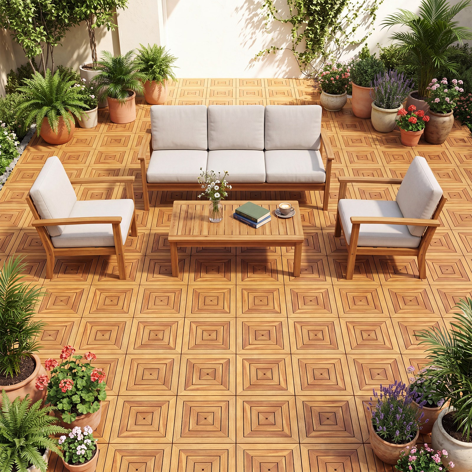 12″ x 12″ Acacia Wood Interlocking Deck Tiles48 PCS Waterproof Flooring Tiles
