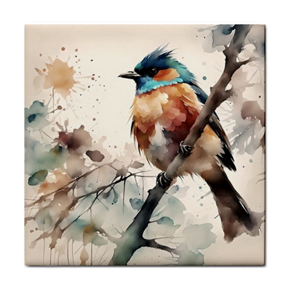 Ceramic Tile Bird 3 watercolor 4.25×4.25, 6×6 or 8×8 inches Printed in US