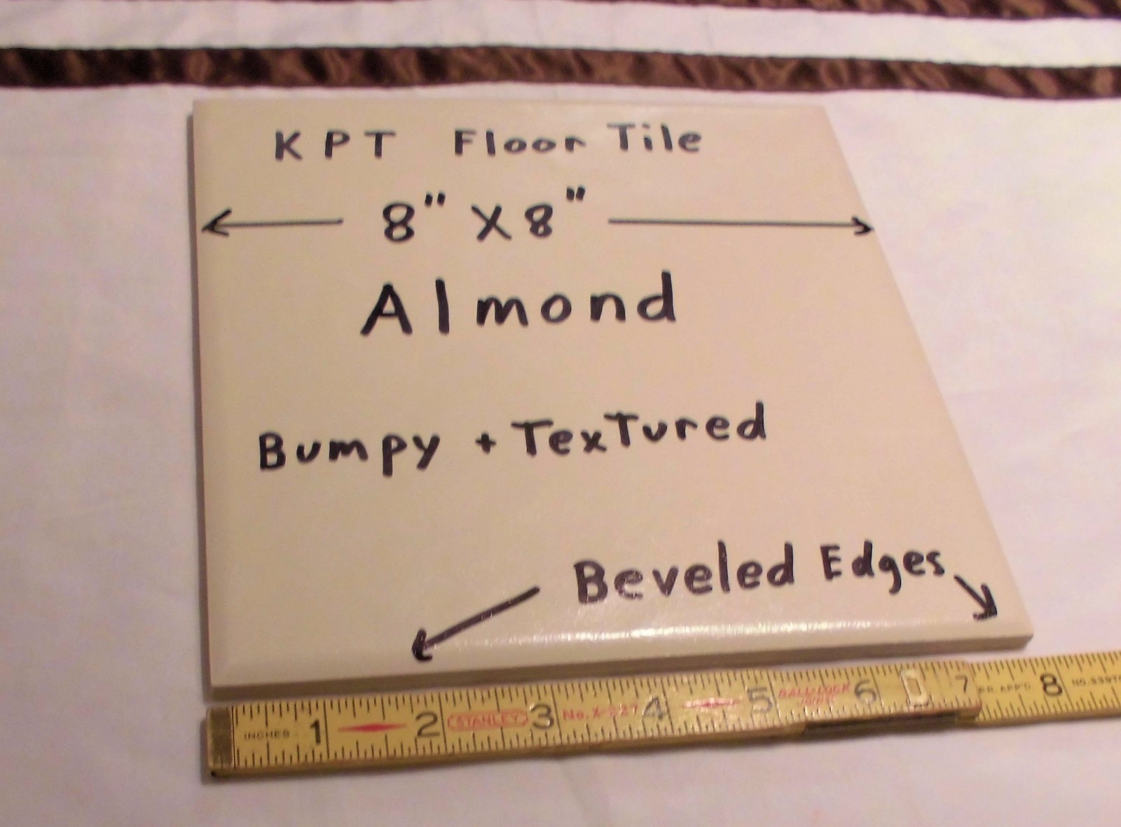 1 pc. *Almond* Ceramic / Porcelain Floor Tile Bumpy-Textured-Beveled by KPT Co.