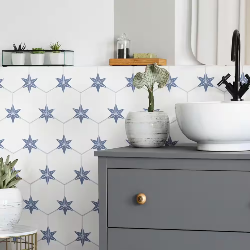 Stella Hex Azul 8-5/8 In. X 9-7/8 In. Porcelain Floor and Wall Tile (11.5 Sq. Ft