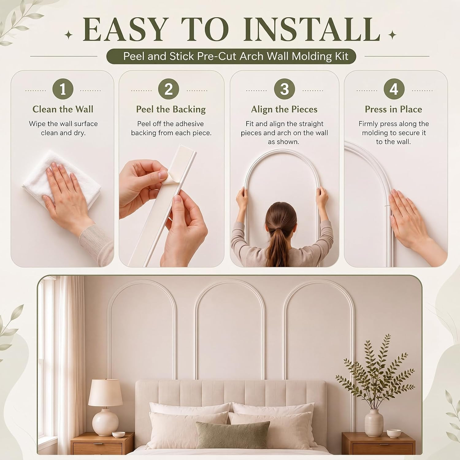 3 Set 32 X 78 Inch Arch Wall Molding Kit Peel Stick Arch Premade Accent Wainscot
