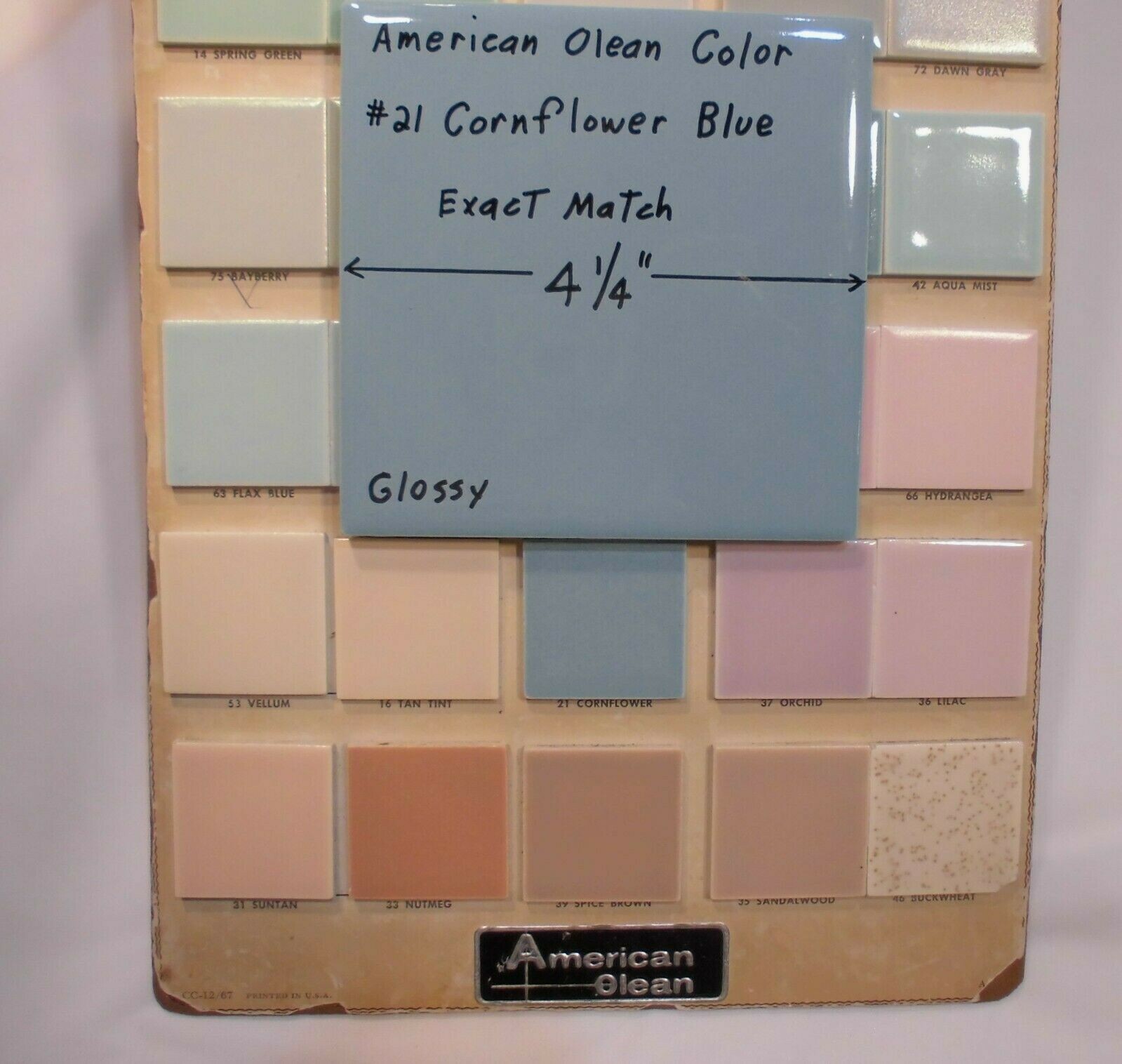 1 pc. Cornflower Blue Color 4-1/4″ Glossy Ceramic Tile: match American Olean #23