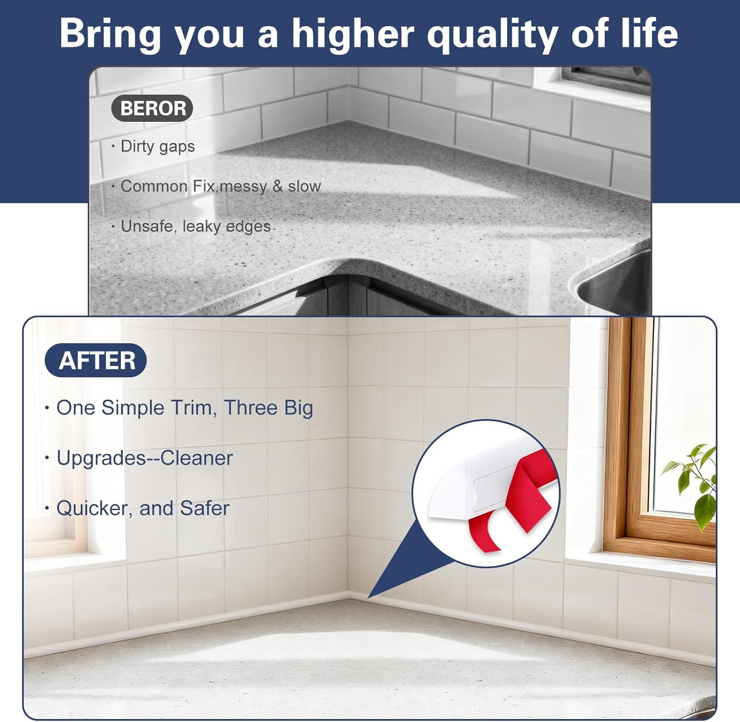 40 FT Flexible Quarter Round Molding Trim, Self-Adhesive PVC for Edges