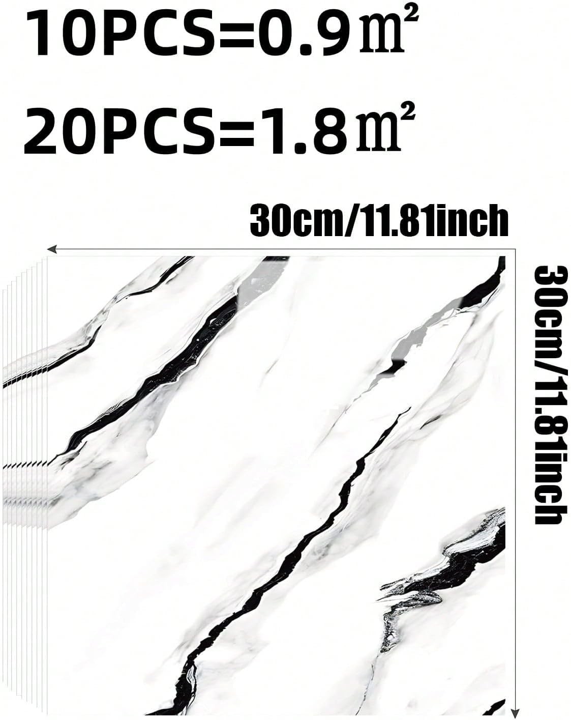 10pcs Marble Peel and Stick Backsplash Waterproof Washroom Wall 11.8″ x 11.8″)