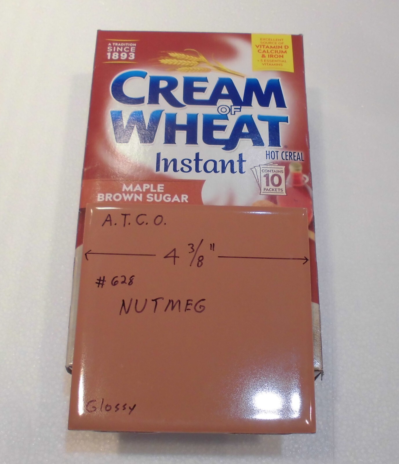 1 pc. Medium Brown – Nutmeg: 4-3/8″ Glossy Ceramic Tile by ATCO, New Old Stock