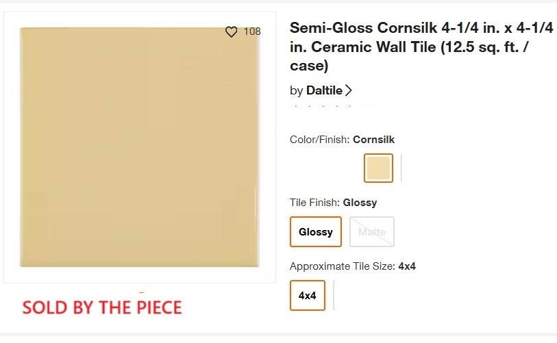 1 PC Daltile Semi-Gloss Cornsilk 4-1/4 in x 4-1/4 in Glossy Ceramic Wall Tile