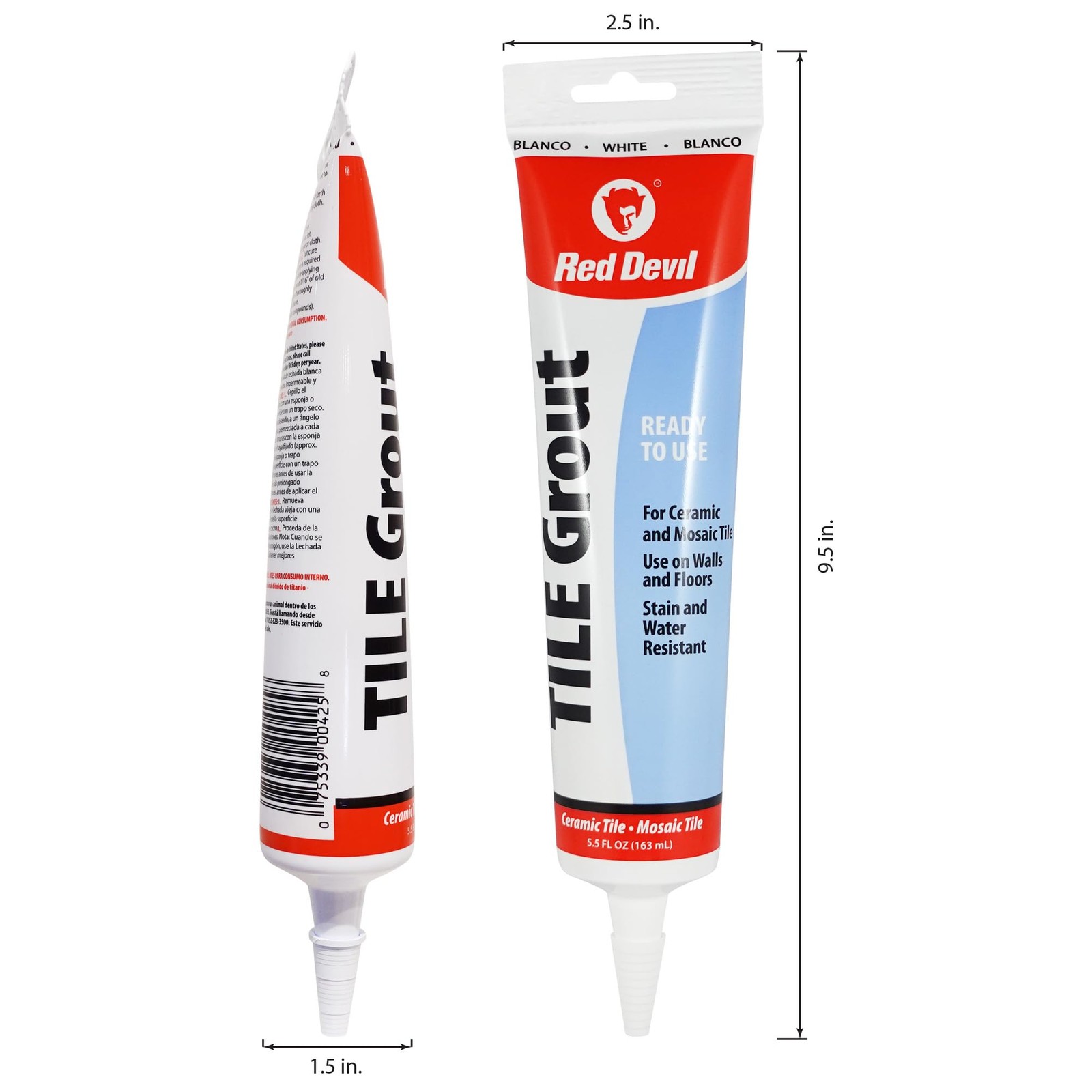 Red Devil 0425 Pre-Mixed Tile Grout Squeeze Tube, 5.5 oz., White oz,