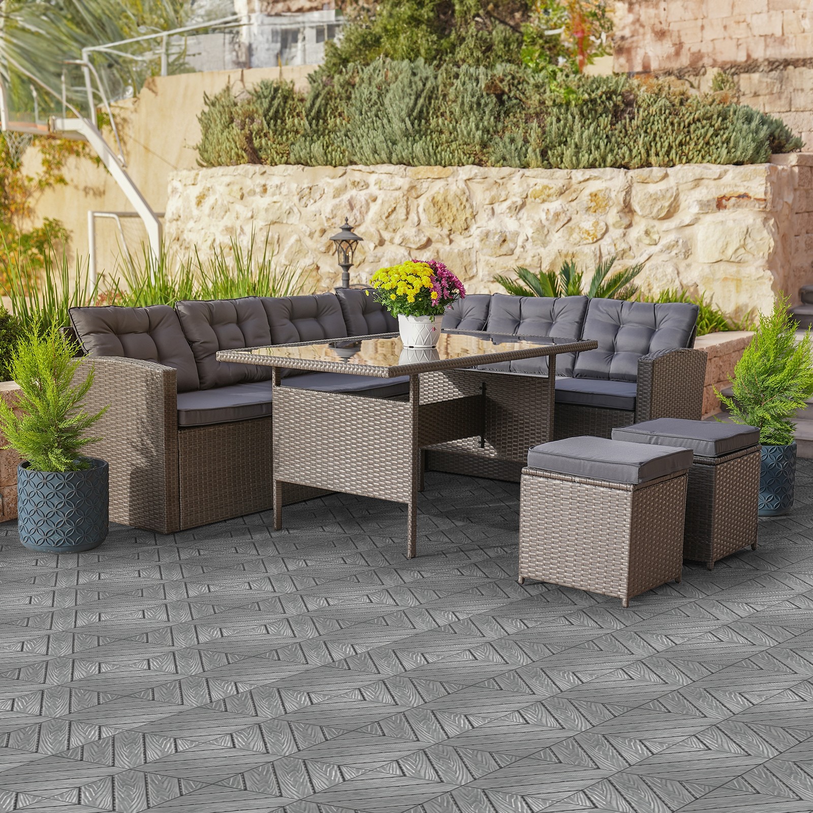 Plastic Interlocking Deck Tiles 27PCS, 12″x12″ Waterproof Outdoor Flooring