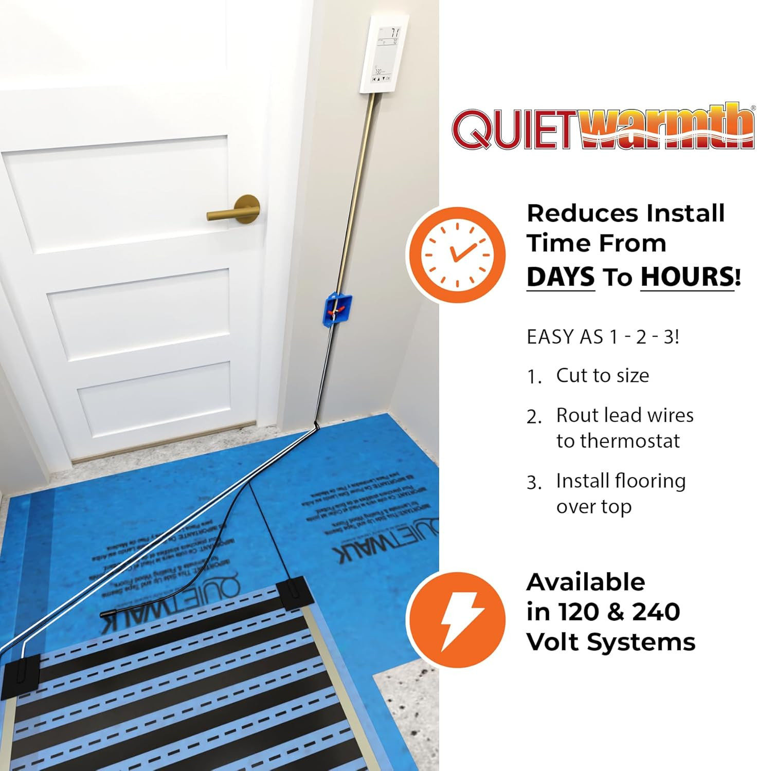 QWARM Radiant Floor Heating Mat 1.5′ x 5′ for Laminate & Vinyl Flooring